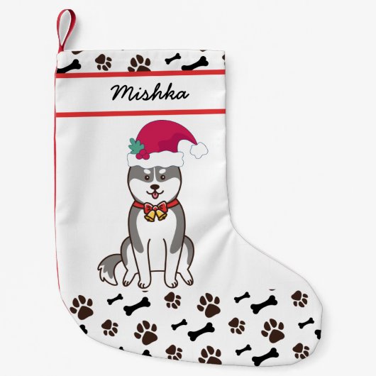 Siberian Husky Kerstmis met aangepaste naam van de Kleine Kerstsok (Voorkant)