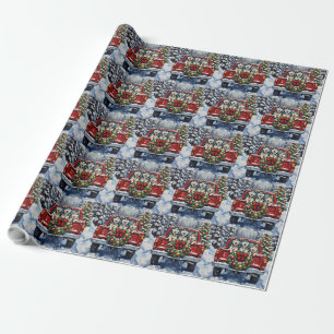 Siberian Husky Kerstmis Rode Truck Winter Cadeaupapier