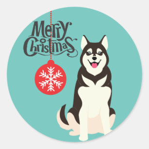 Siberian Husky Kerstmis Ronde Sticker