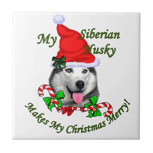 Siberian Husky Kerstmis Tegeltje (Voorkant)