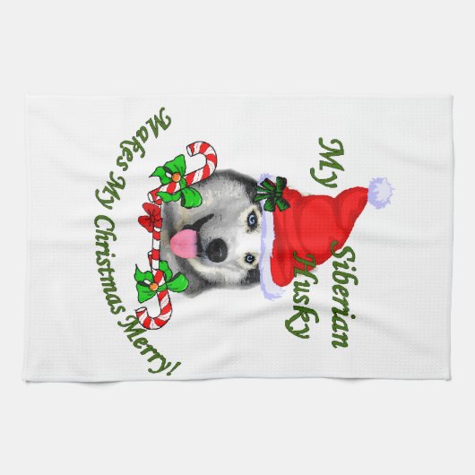 Siberian Husky Kerstmis Theedoek (Horizontaal)