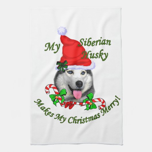 Siberian Husky Kerstmis Theedoek (Verticaal)