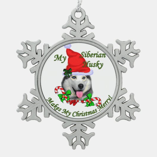 Siberian Husky Kerstmis Tin Sneeuwvlok Ornament (Voorkant)
