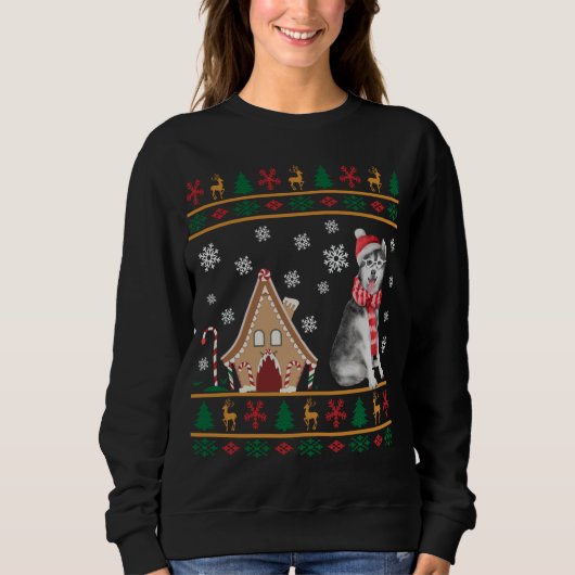 Siberian Husky Kerstmis Ugly Sweater Santa Hat Re (Voorkant)