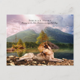 Siberian Husky, Lakeshore, Herfst - Verzamelbaar Briefkaart