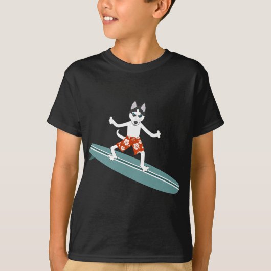 Siberian Husky Longboard Surfer T-shirt (Voorkant)