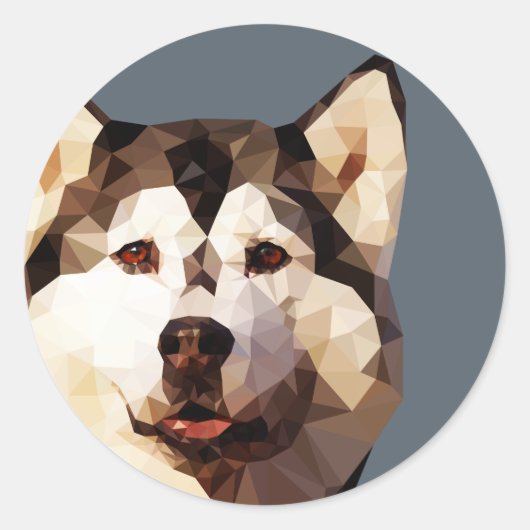 Siberian Husky Low Poly Art Ronde Sticker (Voorkant)