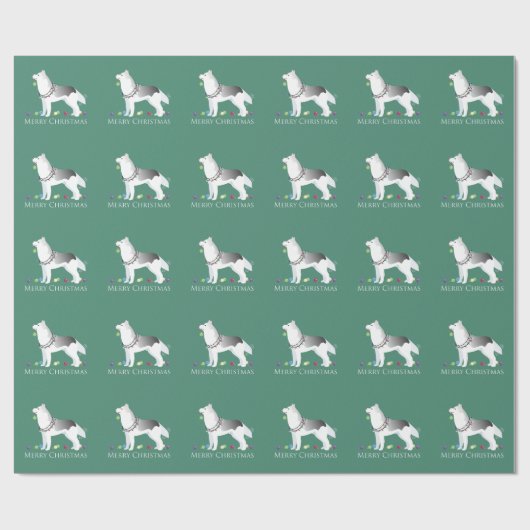 Siberian Husky Merry kerstdesign Cadeaupapier (Vlak)