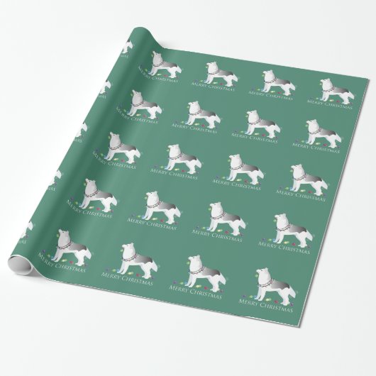 Siberian Husky Merry kerstdesign Cadeaupapier (Uitgerold)