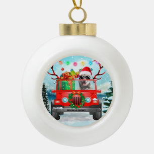 Siberian Husky met kerstcadeaus Keramische Bal Ornament