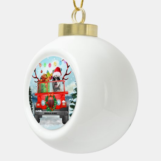 Siberian Husky met kerstcadeaus Keramische Bal Ornament (Rechts)