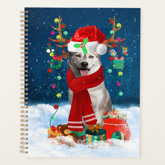Siberian Husky met kerstcadeaus Planner (Voorkant)