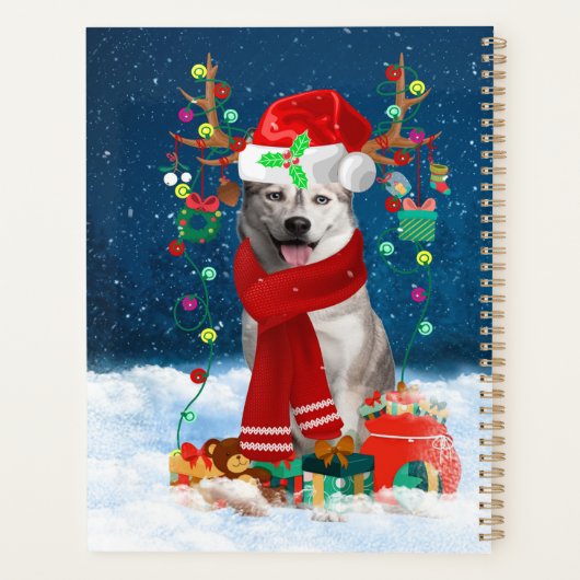 Siberian Husky met kerstcadeaus Planner (Achterkant)