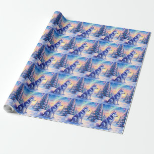 Siberian Husky Noorderlicht Kerstmis Winter Cadeaupapier