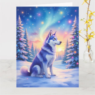 Siberian Husky Noorderlicht Kerstmis Winter Kaart