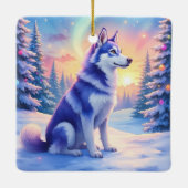 Siberian Husky Noorderlicht Kerstmis Winter Keramisch Ornament (Achterkant)