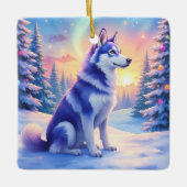Siberian Husky Noorderlicht Kerstmis Winter Keramisch Ornament (Voorkant)