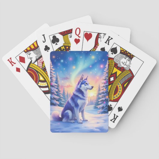 Siberian Husky Noorderlicht Kerstmis Winter Pokerkaarten (Achterkant)