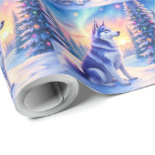 Siberian Husky Northern Lights Christmas Winter Cadeaupapier (Rol Hoek)
