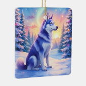 Siberian Husky Northern Lights Christmas Winter Keramisch Ornament (Rechts)