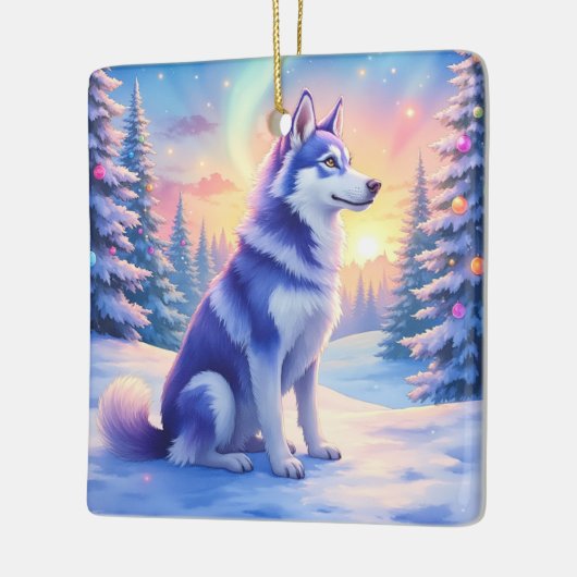 Siberian Husky Northern Lights Christmas Winter Keramisch Ornament (Links)