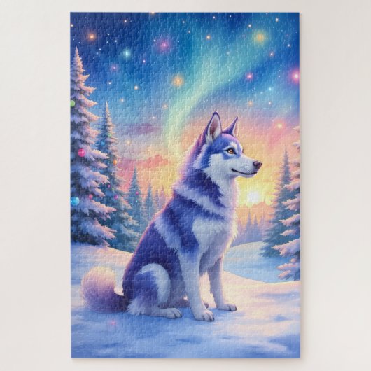 Siberian Husky Northern Lights Christmas Winter Legpuzzel (Verticaal)