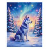 Siberian Husky Northern Lights Christmas Winter Perfect Poster (Voorkant)