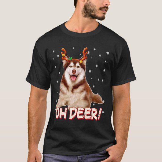 Siberian Husky Oh Deer Funny Dog Xmas T-shirt (Voorkant)