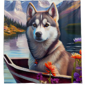 Siberian Husky op een peddel: Een Schilderachtig a Douchegordijn (Voorkant)