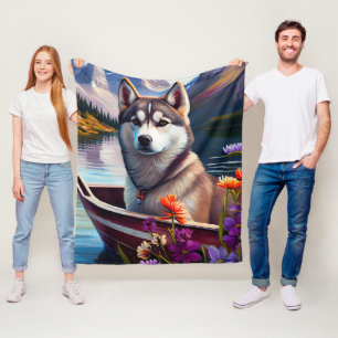 Siberian Husky op een peddel: Een Schilderachtig a Fleece Deken