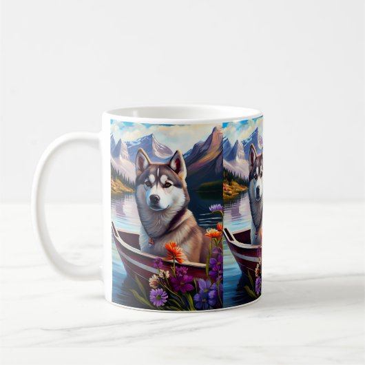 Siberian Husky op een peddel: Een Schilderachtig a Koffiemok (Links)