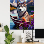 Siberian Husky op een peddel: Een Schilderachtig a Poster (Thuiskantoor)