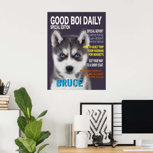 Siberian Husky Parody Magazine Hoesje Poster (Thuiskantoor)