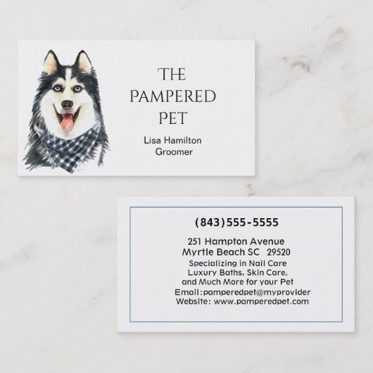 Siberian Husky Pet Groomer/Vet/Sitters Visitekaartje (Voorkant / Achterkant)