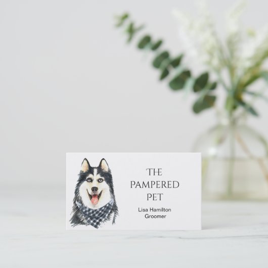 Siberian Husky Pet Groomer/Vet/Sitters Visitekaartje (Staand voorkant)