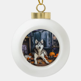 Siberian Husky Pompoenen Halloween Griezelen Keramische Bal Ornament
