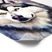 Siberian Husky Portrait Watercolor Fine Art - Blue Poster (Hoek)