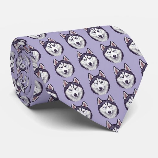Siberian Husky Print Necktie – Purple Dog Stropdas (Opgerold)
