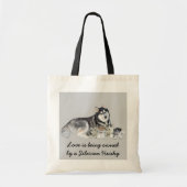 Siberian Husky & Puppies Canvas tas (Voorkant)