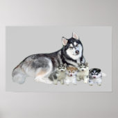 Siberian Husky & Puppies Print (Voorkant)
