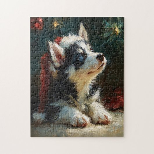 Siberian Husky Puppy Christmas Painting Legpuzzel (Verticaal)