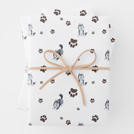 Siberian Husky Puppy Dog Pet Paw Prints Tracks Inpakpapier Vel (In situ)