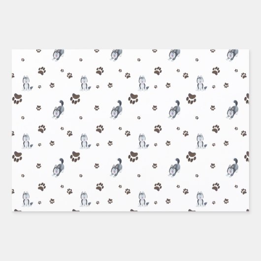 Siberian Husky Puppy Dog Pet Paw Prints Tracks Inpakpapier Vel (Voorkant 3)