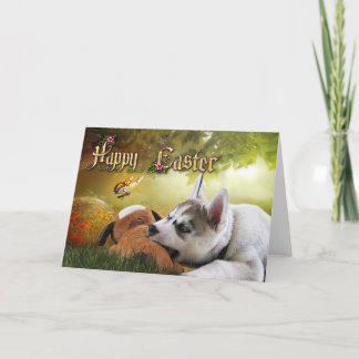 Siberian Husky Puppy Easter Card Feestdagen Kaart