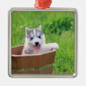 Siberian Husky Puppy in een pot Metalen Ornament (Voorkant)