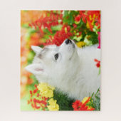 Siberian Husky Puppy in Flowers puzzle Legpuzzel (Verticaal)