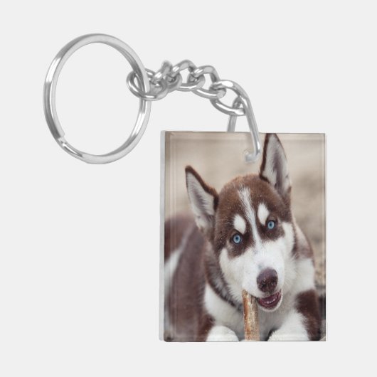 Siberian Husky Puppy op het strand Sleutelhanger (Voorkant Links)