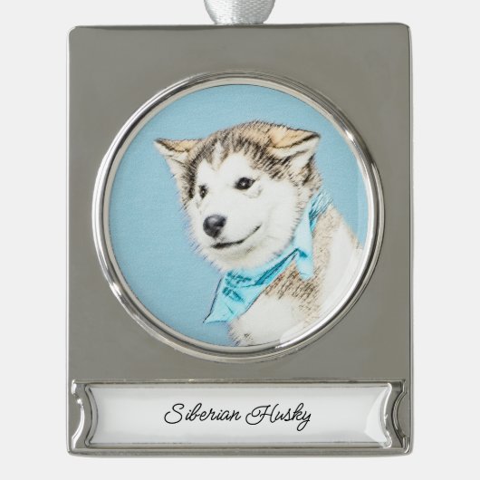 Siberian Husky Puppy Painting - Original Dog Art S Verzilverd Banner Ornament (Voorkant)