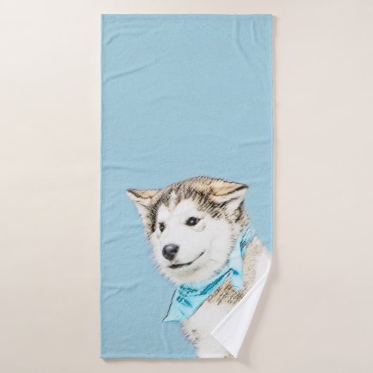 Siberian Husky Puppy Painting - Originele Dog Art Bad Handdoek (Badhanddoek)