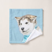Siberian Husky Puppy Painting - Originele Dog Art Bad Handdoek (Wasdoekje)